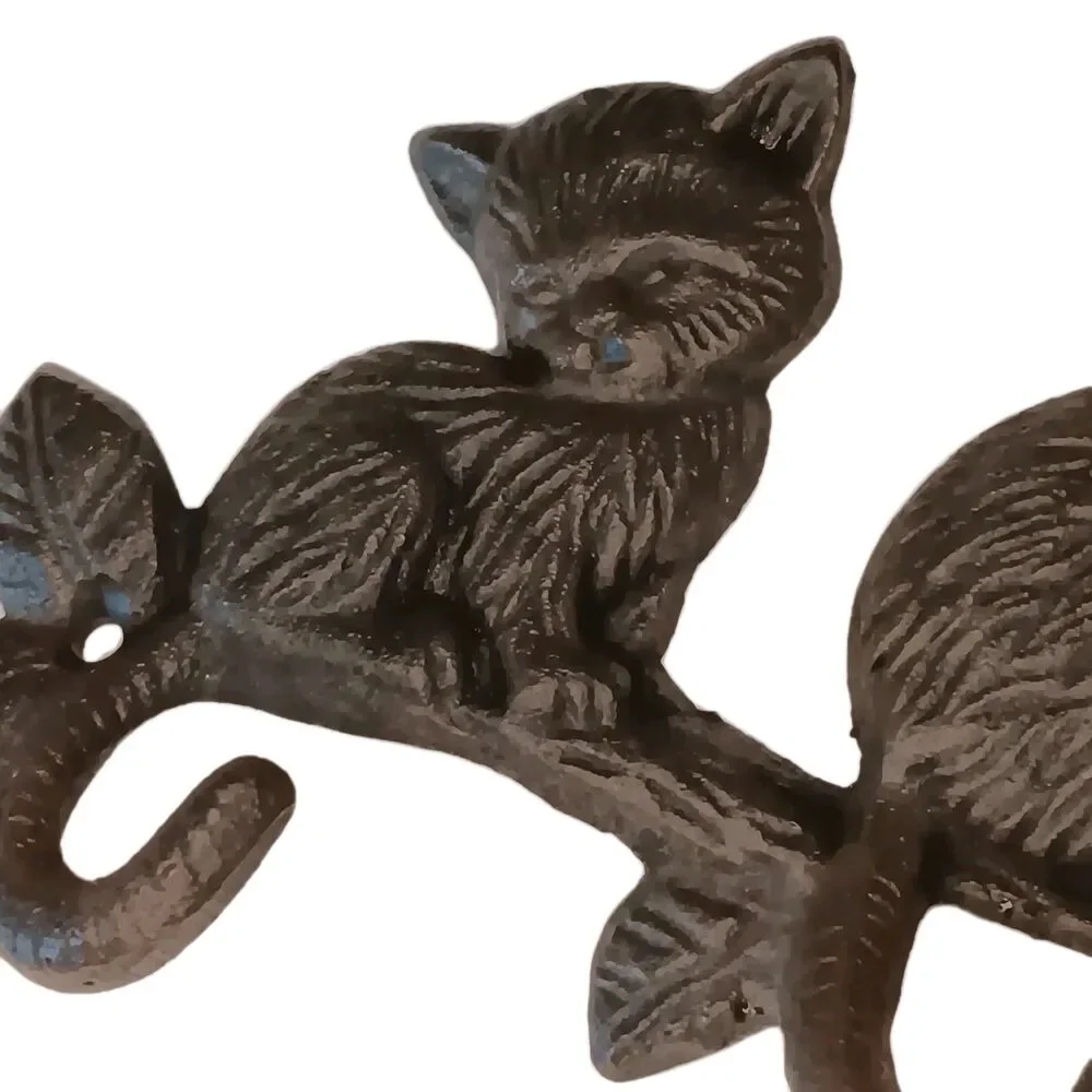 Cat Wall Hook Cast Iron Heavy Duty Key Towel Coat Hanger Dark Brown 4 Hooks 13